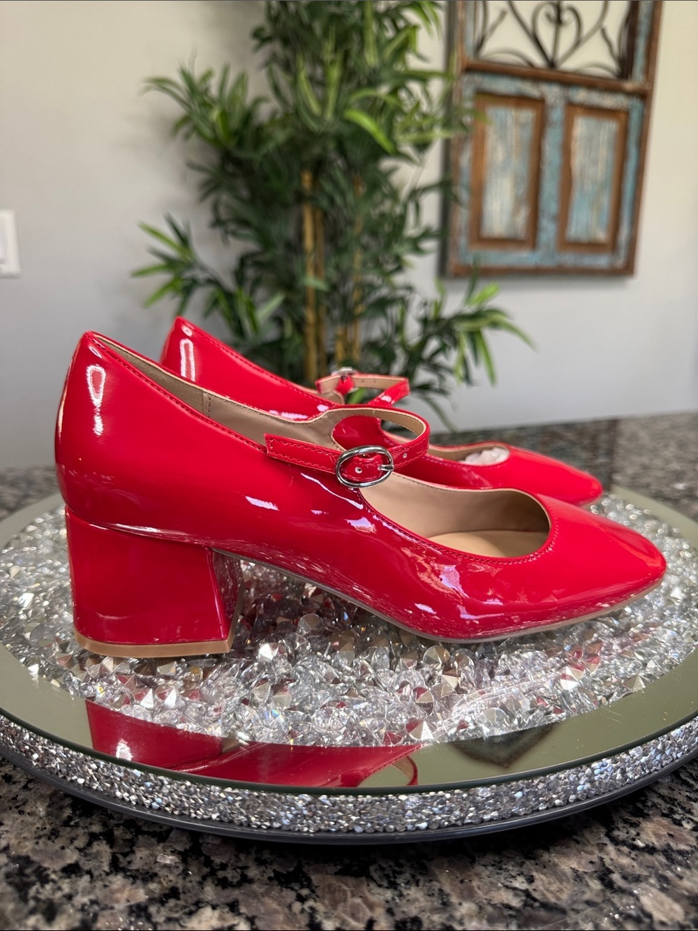 Steve Madden Red Patent Mary Jane Block Heels
